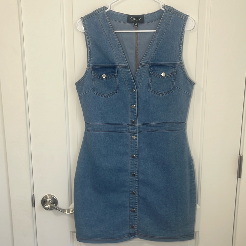 C'est Toi V-Neck Sleeveless Denim Dress Sz M